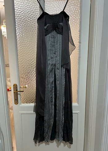 Gri Pileli Uzun Gotik Abiye Elbise - Görsel 4