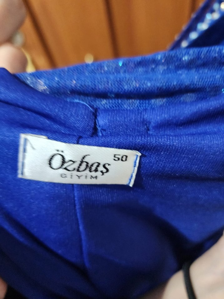 Mavi Uzun Abiye Elbise V Yakalı - Görsel 5