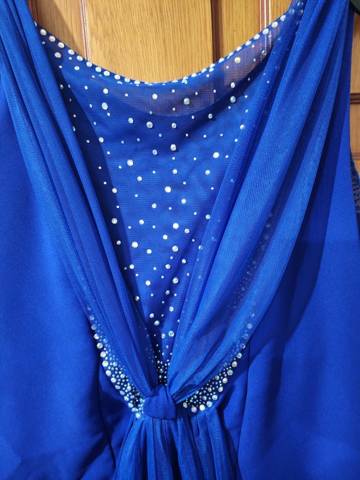 Mavi Uzun Abiye Elbise V Yakalı - Görsel 4