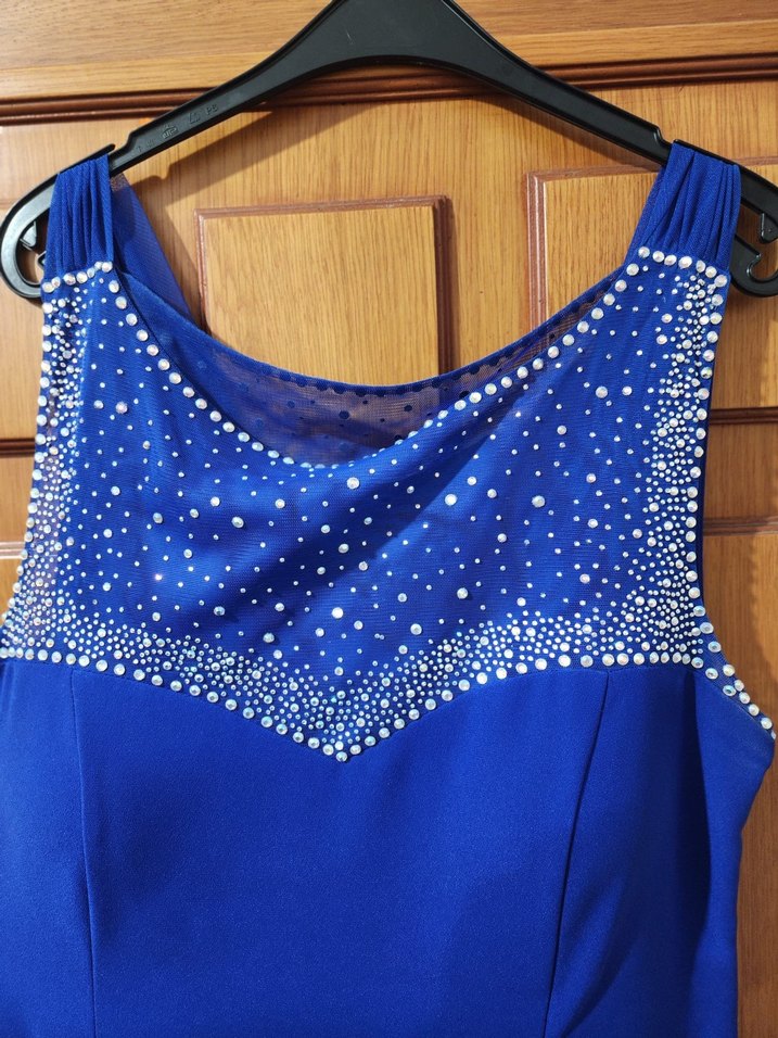 Mavi Uzun Abiye Elbise V Yakalı - Görsel 3