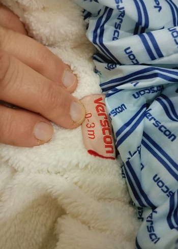 Mavi Nakışlı Örgü Bebek Tulumu - Görsel 7