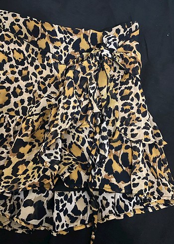 xs Beden Leopar Desenli Fırfırlı Mini Etek