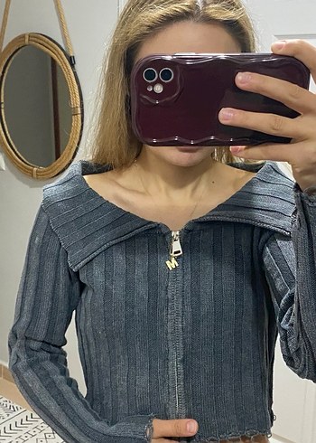 Gri Kadın Fermuarlı Ceket - Görsel 3