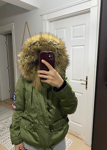 Kadın Haki Kamuflaj Kürklü Kışlık Mont - Görsel 6