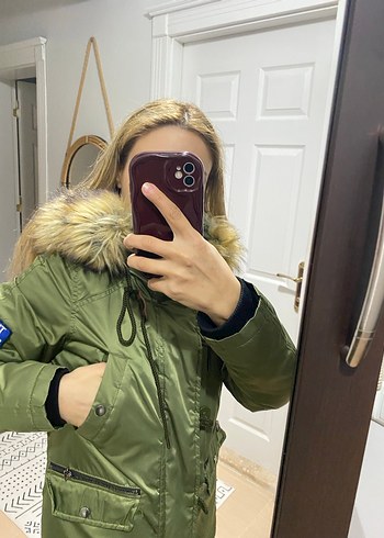 Kadın Haki Kamuflaj Kürklü Kışlık Mont - Görsel 4