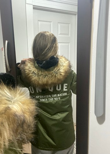 Kadın Haki Kamuflaj Kürklü Kışlık Mont - Görsel 9