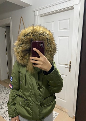 Kadın Haki Kamuflaj Kürklü Kışlık Mont - Görsel 7