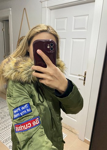 Kadın Haki Kamuflaj Kürklü Kışlık Mont - Görsel 3