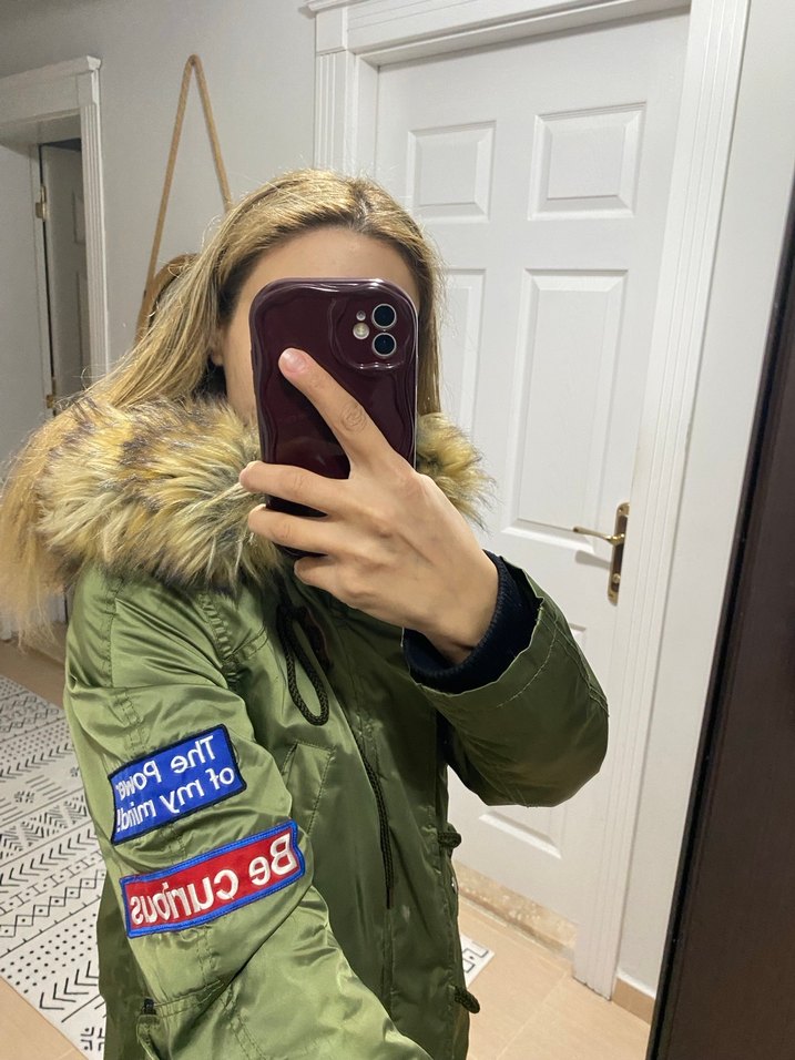 Kadın Haki Kamuflaj Kürklü Kışlık Mont - Görsel 3