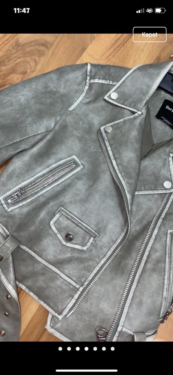Gri Kadın Deri Kemerli Ceket - Görsel 3