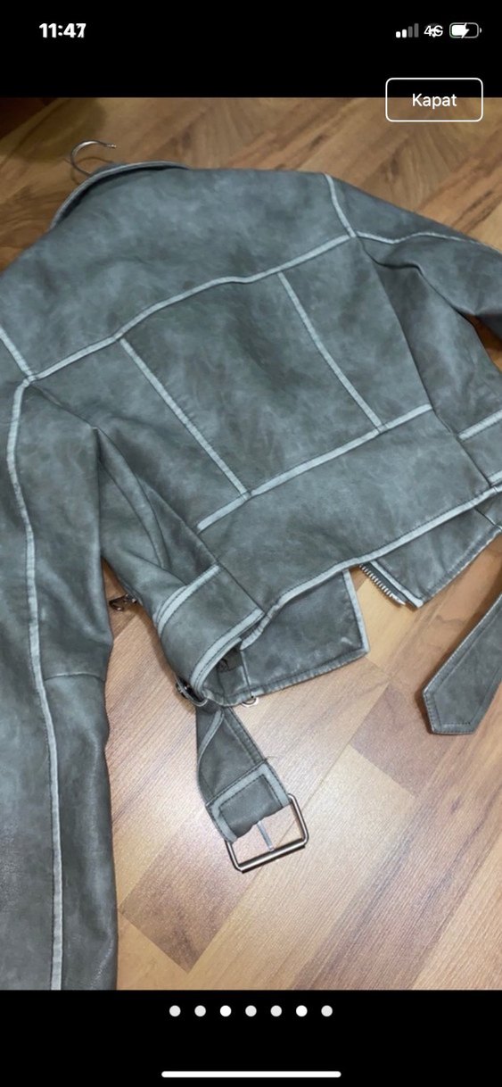 Gri Kadın Deri Kemerli Ceket - Görsel 2