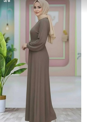 Haki renk kadın kemerli uzun elbise - Görsel 3