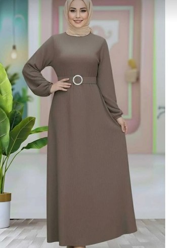 Haki renk kadın kemerli uzun elbise - Görsel 4