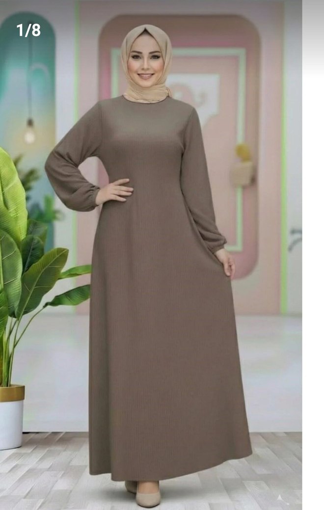 Haki renk kadın kemerli uzun elbise - Görsel 2