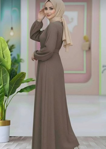 Haki renk kadın kemerli uzun elbise - Görsel 5