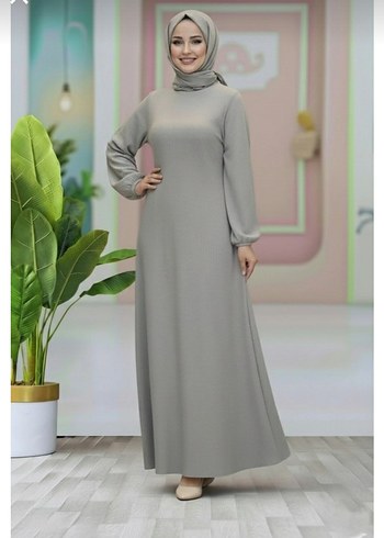 vizon gri renk kadın kemerli uzun elbise - Görsel 3