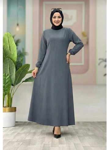 Gri renk kadın kemerli uzun elbise - Görsel 3