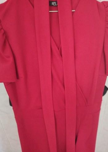 Kısa Kollu, Yüksek Yakalı Kırmızı Uzun Elbise - Görsel 5