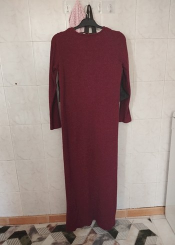 Bordo Uzun Kollu Uzun Elbise