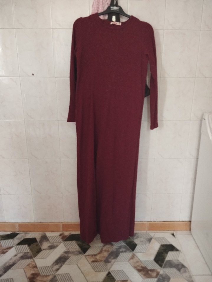 Bordo Uzun Kollu Uzun Elbise - Görsel 2