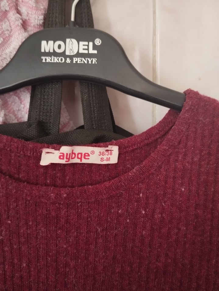 Bordo Uzun Kollu Uzun Elbise - Görsel 5