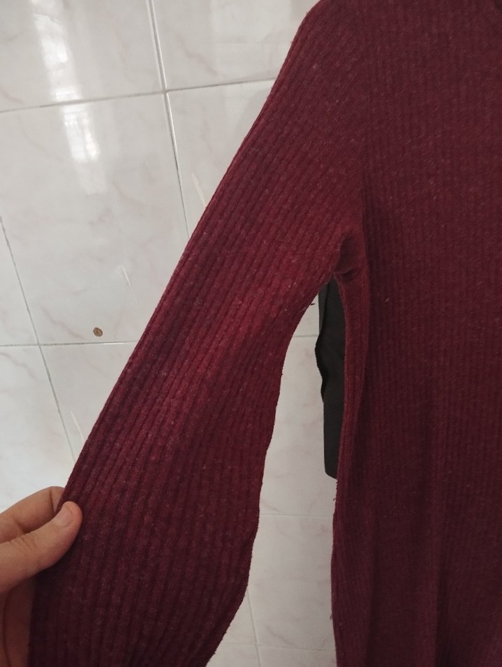 Bordo Uzun Kollu Uzun Elbise - Görsel 4