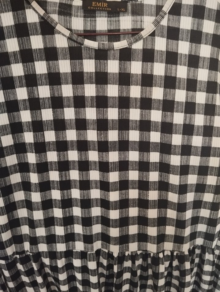 Gri Ekose Desenli Piliseli Uzun Elbise - Görsel 5