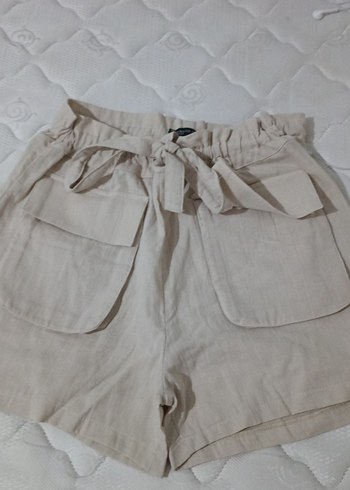 Bej Keten Kısa Kollu Düğmeli Kadın Gömlek ve şort tane fiyatı - Görsel 2