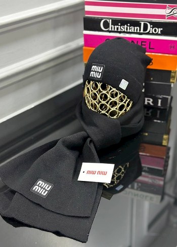 Siyah Örgü Loewe Kadın Bere ve atkı seti - Görsel 3