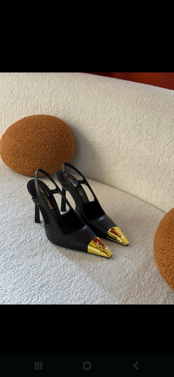 Saint Laurent Kadın Siyah Stiletto Altın Uçlu - Görsel 2