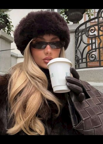 Kahverengi Kürklü Parlak Kadın Güneş Gözlüğü - Görsel 4