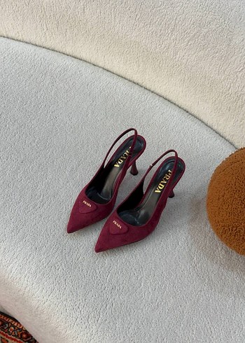 Bordo Prada Süet Stiletto Kadın Ayakkabı - Görsel 3