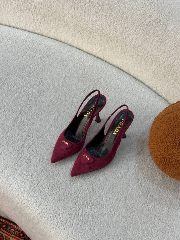 Bordo Prada Süet Stiletto Kadın Ayakkabı - Görsel 3