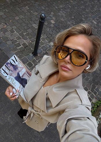 Kahverengi Kürklü Parlak Kadın Güneş Gözlüğü - Görsel 20