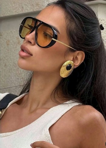 Kahverengi Kürklü Parlak Kadın Güneş Gözlüğü - Görsel 13