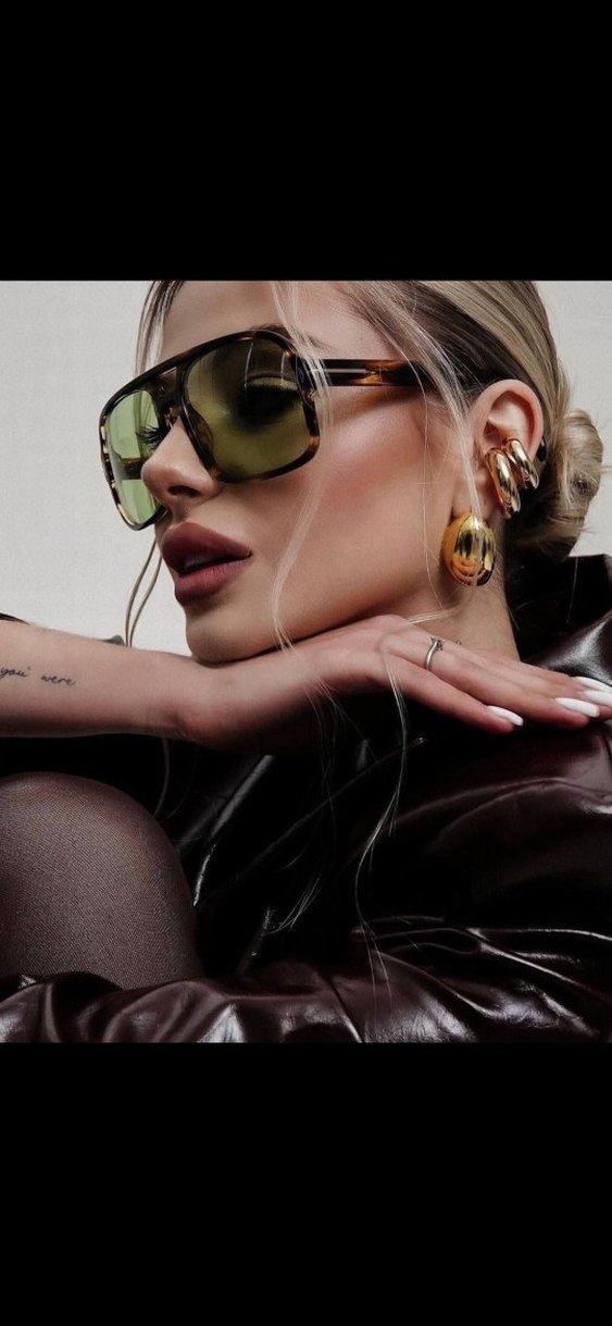 Kahverengi Kürklü Parlak Kadın Güneş Gözlüğü - Görsel 5