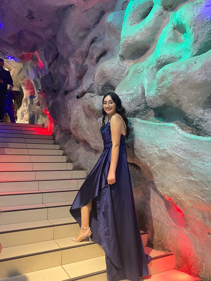 Lacivert Uzun Drapeli askılı Kadın Elbise - Görsel 3