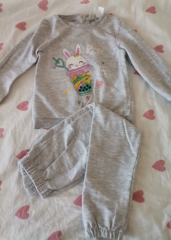 Gri Baskılı Uzun Kollu Bebek Kız Takımı