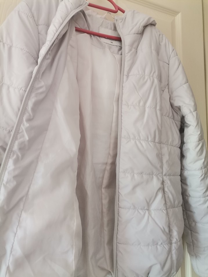 Gri Midi Kapüşonlu Kadın Mont - Görsel 3