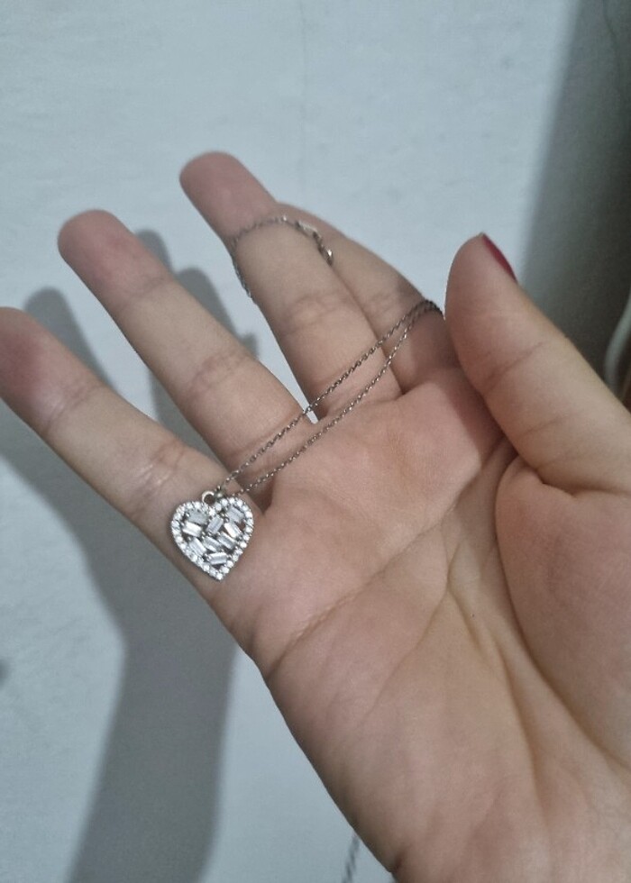 Orijinal gümüş kalpli kolye - Görsel 2