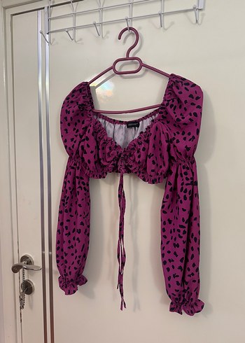 Quzu Önü Bağcıklı Mor Mini Bluz - Görsel 3