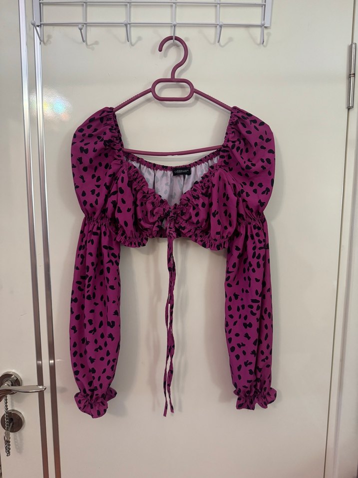 Quzu Önü Bağcıklı Mor Mini Bluz - Görsel 2