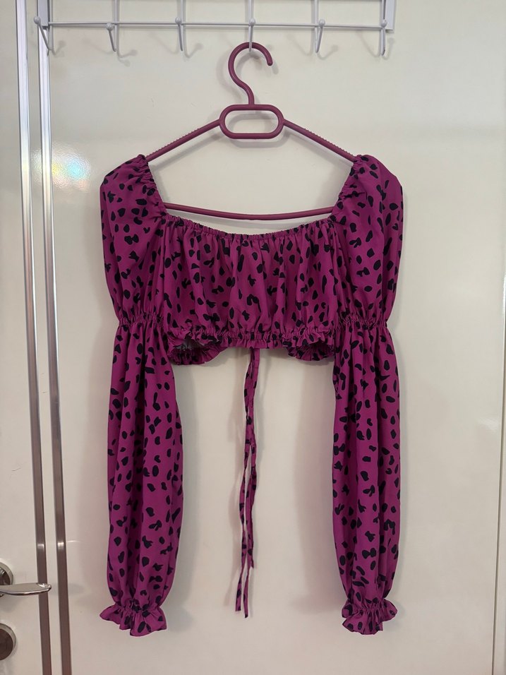 Quzu Önü Bağcıklı Mor Mini Bluz - Görsel 5