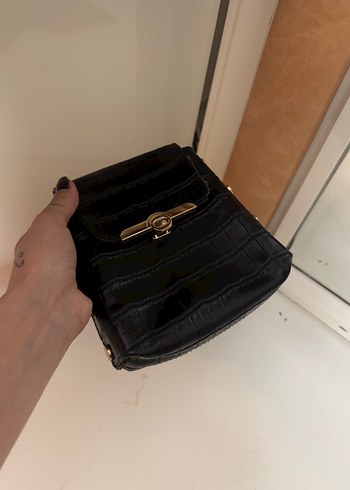 Klasik Siyah Yılan Derisi Desenli Deri Çanta - Görsel 6