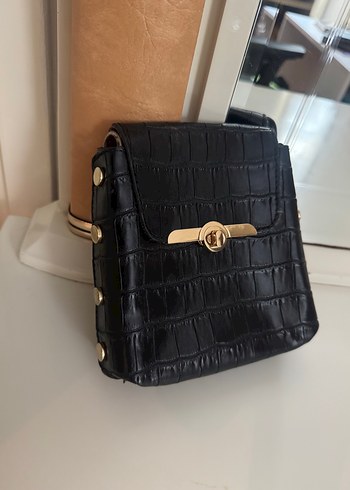 Klasik Siyah Yılan Derisi Desenli Deri Çanta - Görsel 3