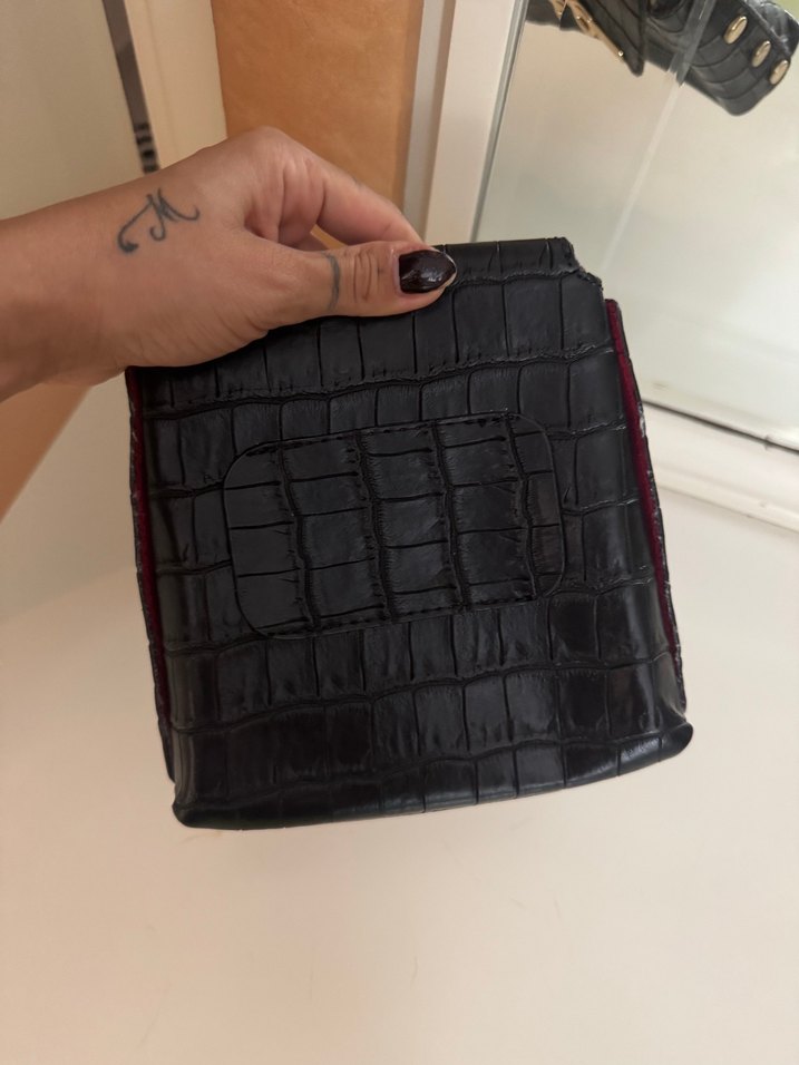 Klasik Siyah Yılan Derisi Desenli Deri Çanta - Görsel 5