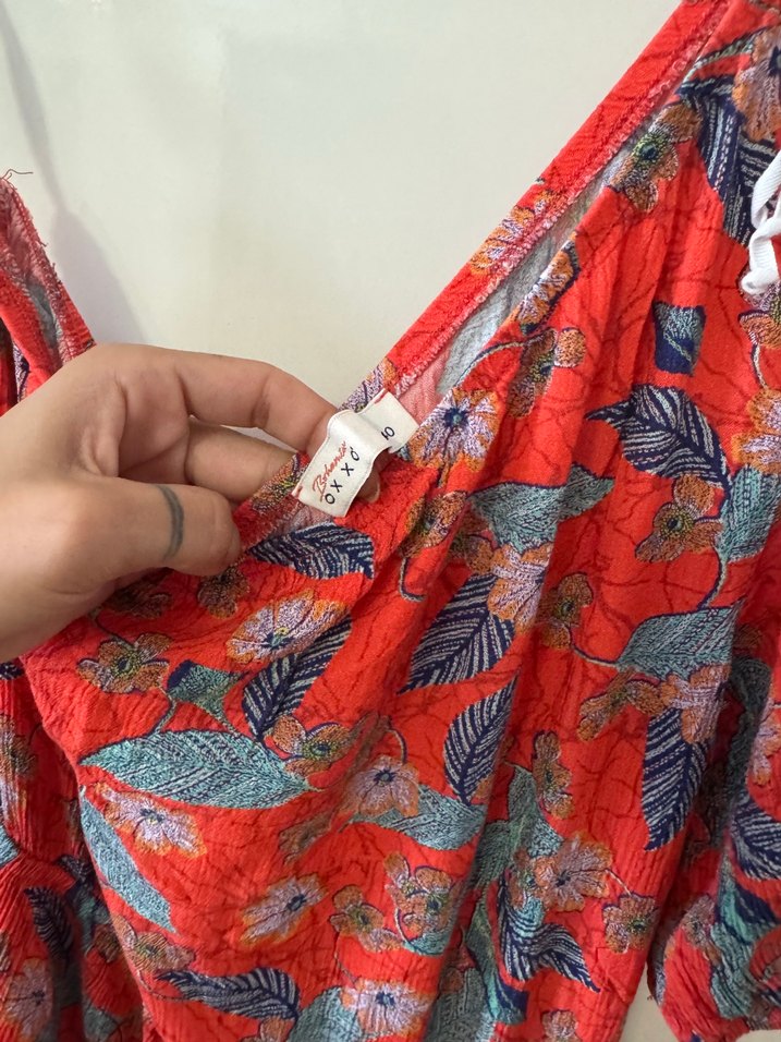 Kırmızı Drapeli Tek Omuz Bohem Uzun Elbise - Görsel 4