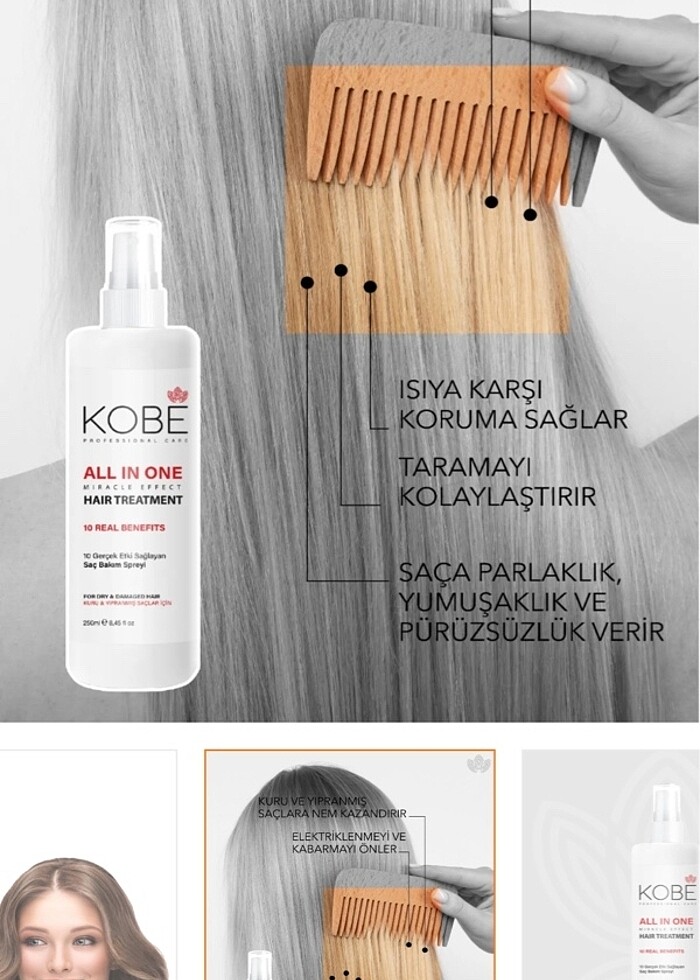Sadece 1 kere denedim Kobe All In One saç spreyi 250 ml   1.Kuru - Görsel 4