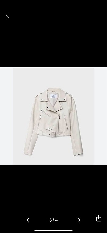 Stradivarius kemerli suni deri biker ceket ekru - Görsel 4