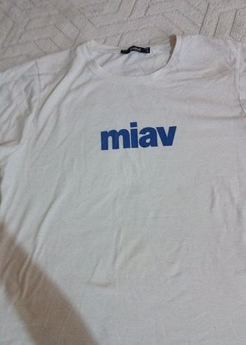 Mavi Beyaz miav Baskılı tişört